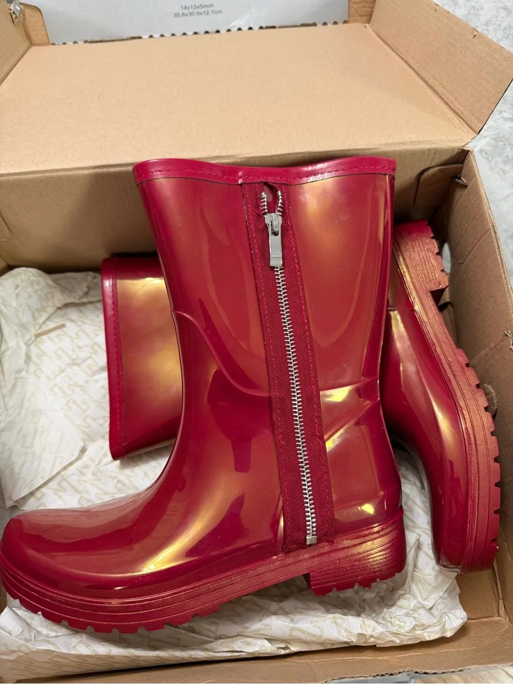 Unlisted Red Women's Glossy Rain Boots with Side Zip